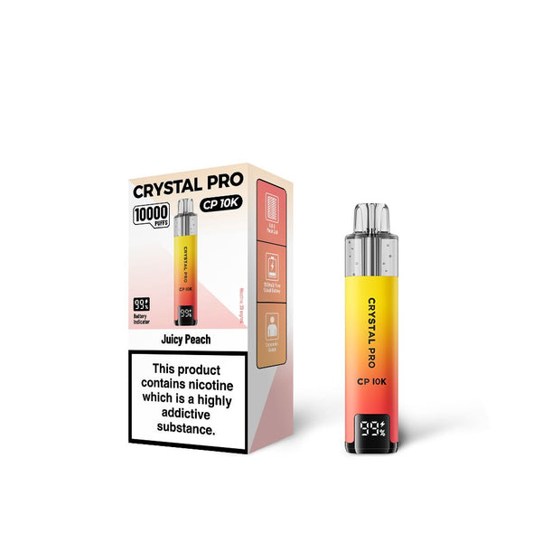 Juicy Peach Flavour of The Crystal Pro 10000 (CP10K) Prefilled Pod Kit - Box of 5 at Vapernest Wholesale