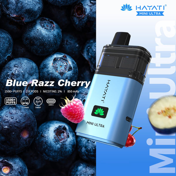 Hayati Mini Ultra 1500 Disposable Vape Box of 5 - Blue Razz Cherry