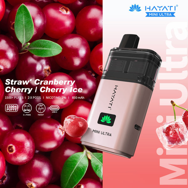 Hayati Mini Ultra 1500 Disposable Vape Box of 5 - Straw' Cranberry Cherry / Cherry Ice
