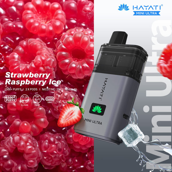 Hayati Mini Ultra 1500 Disposable Vape Box of 5 - Strawberry Raspberry Ice