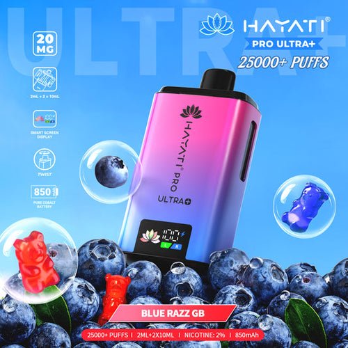 Hayati Pro Ultra Plus 25k Prefilled Pod Kit - Box of 5 in Blue Razz GB Flavour at Vapersnest Wholesale