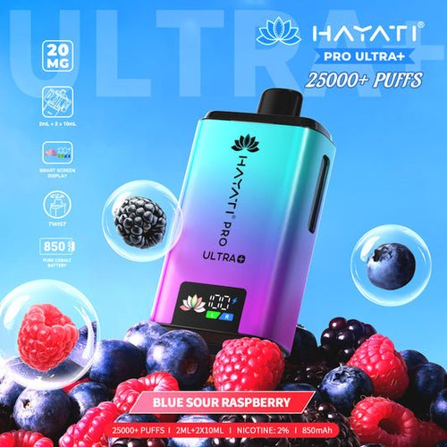 Hayati Pro Ultra Plus 25k Prefilled Pod Kit - Box of 5 in Blue Sour Raspberry Flavour at Vapersnest Wholesale