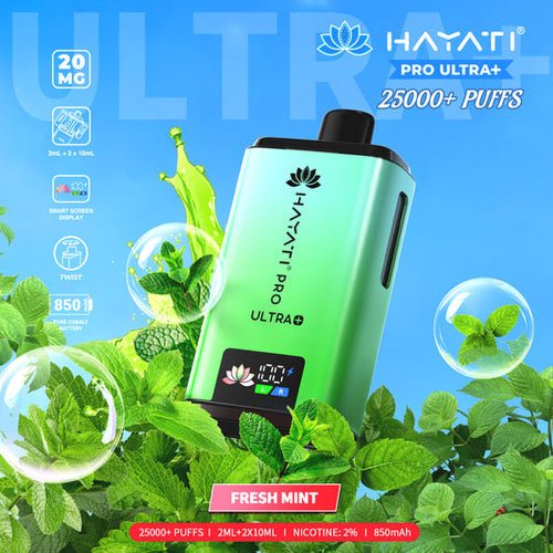 Hayati Pro Ultra Plus 25k Prefilled Pod Kit - Box of 5 in Fresh Mint Flavour at Vapersnest Wholesale