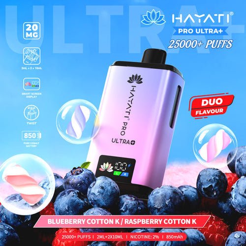 Hayati Pro Ultra Plus 25k Prefilled Pod Kit - Box of 5 in Blueberry Cotton K Flavour at Vapersnest Wholesale