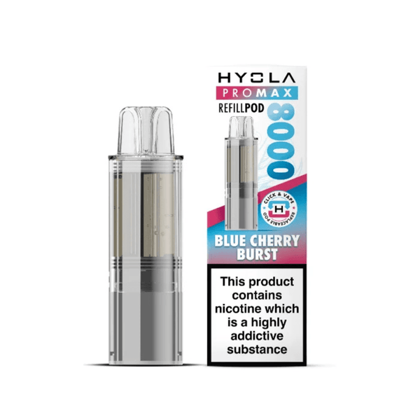 Hyola Pro Max 8000 Prefilled Replacement Pod Box of 5 available in Blue Cherry Burst Flavour at Vapernest Wholesale