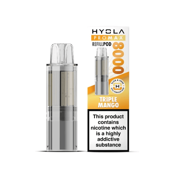 Hyola Pro Max 8000 Prefilled Replacement Pod Box of 5 available in Triple Mango Flavour at Vapernest Wholesale