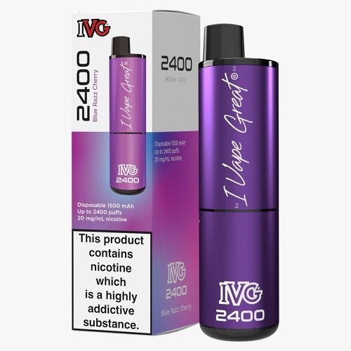 IVG 2400 Puffs 4 in 1 Prefilled Pod kit - Box of 5 Available in Blue Razz Cherry Flavor at Vapernest Wholesale