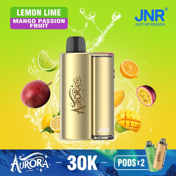 Flavour Lemon Lime & Mango Passion Fruit of JNR Aurora 30k Pod vape Kit - Box of 5 at Vapernest Wholesale