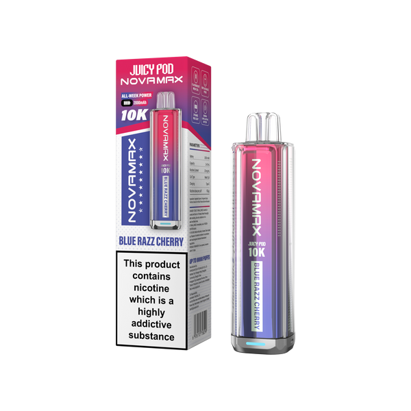 Juicy Pod Novamax 10k Prefilled Pod Vape Kit - Pack of 5 available in Blue Razz Cherry Flavour at Vapernest Wholesale