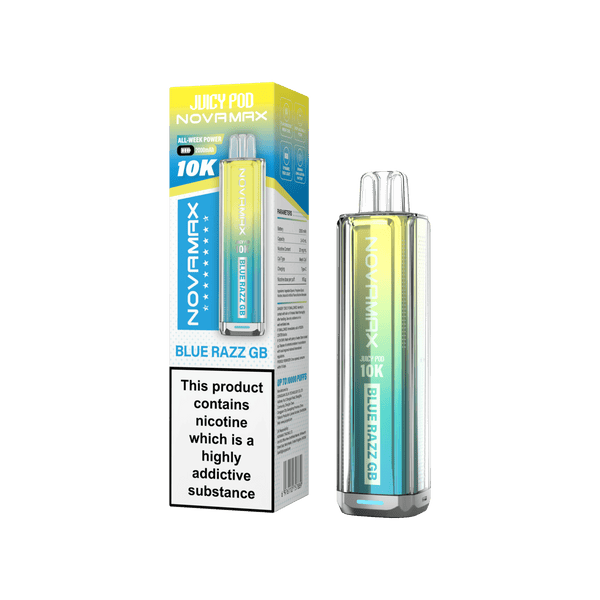 Juicy Pod Novamax 10k Prefilled Pod Vape Kit - Pack of 5 available in Blue Razz GB Flavour at Vapernest Wholesale