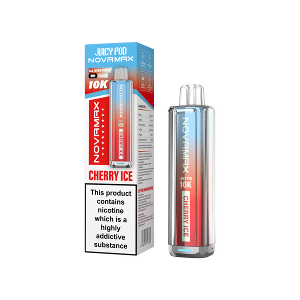 Juicy Pod Novamax 10k Prefilled Pod Vape Kit - Pack of 5 available in Cherry Ice Flavour at Vapernest Wholesale