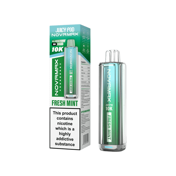 Juicy Pod Novamax 10k Prefilled Pod Vape Kit - Pack of 5 available in Fresh Mint Flavour at Vapernest Wholesale