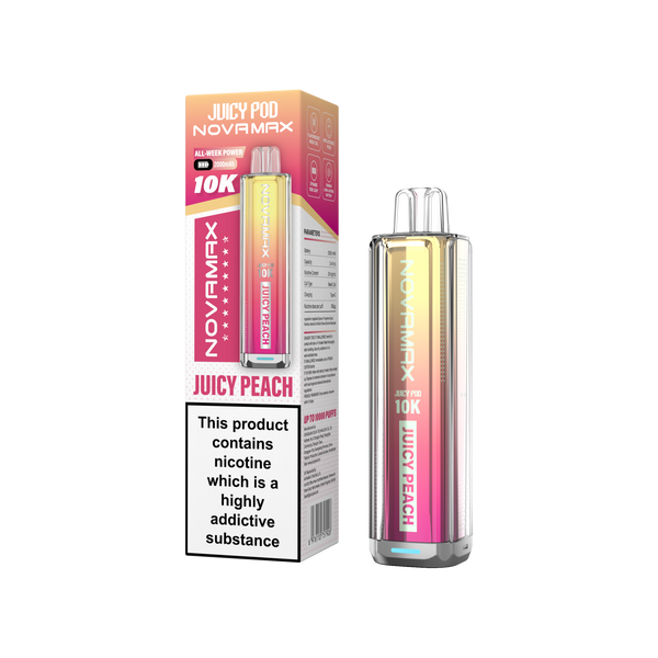 Juicy Pod Novamax 10k Prefilled Pod Vape Kit - Pack of 5 available in Juicy Peach Flavour at Vapernest Wholesale