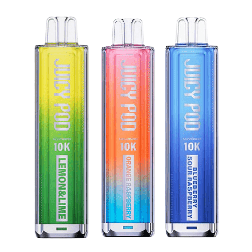 Juicy Pod Novamax 10k Prefilled Pod Vape Kit - Pack of 5 available in Lemon & Lime, Orange Raspberry, and Blueraspberry Sour Raspberry Flavours at Vapernest Wholesale