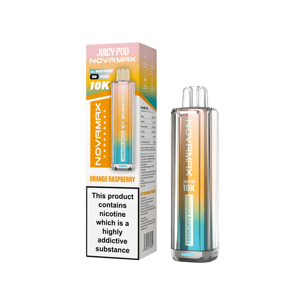 Juicy Pod Novamax 10k Prefilled Pod Vape Kit - Pack of 5 available in Orange Raspberry Flavour at Vapernest Wholesale
