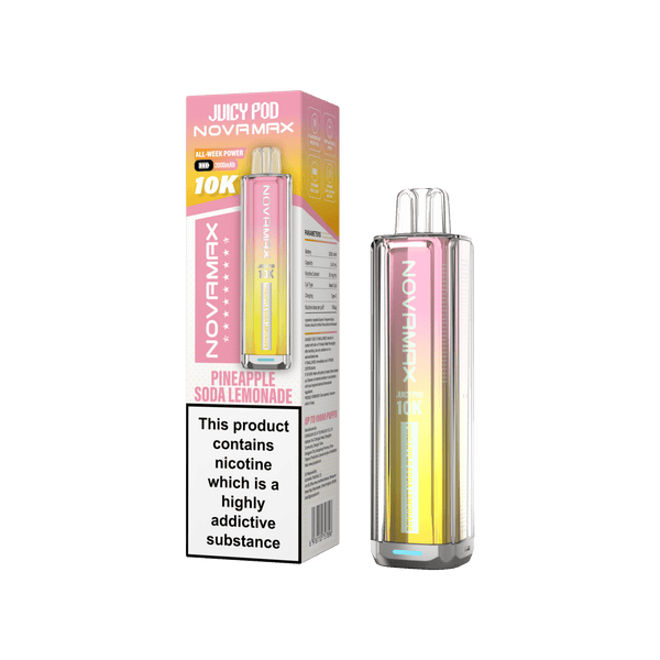 Juicy Pod Novamax 10k Prefilled Pod Vape Kit - Pack of 5 available in Pineapple Soda Lemonade Flavour at Vapernest Wholesale