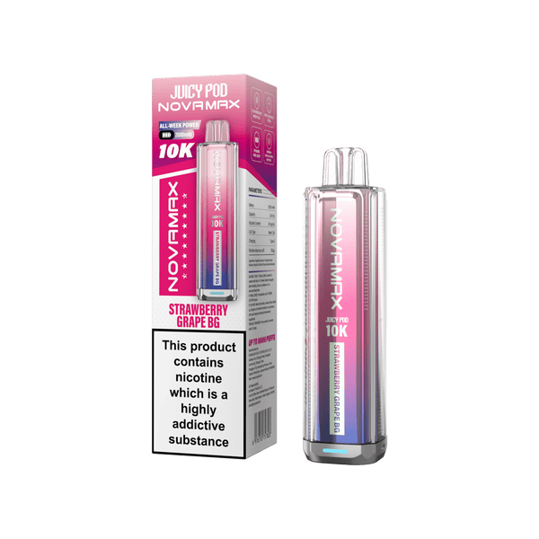 Juicy Pod Novamax 10k Prefilled Pod Vape Kit - Pack of 5 available in Strawberry Grape Flavour at Vapernest Wholesale