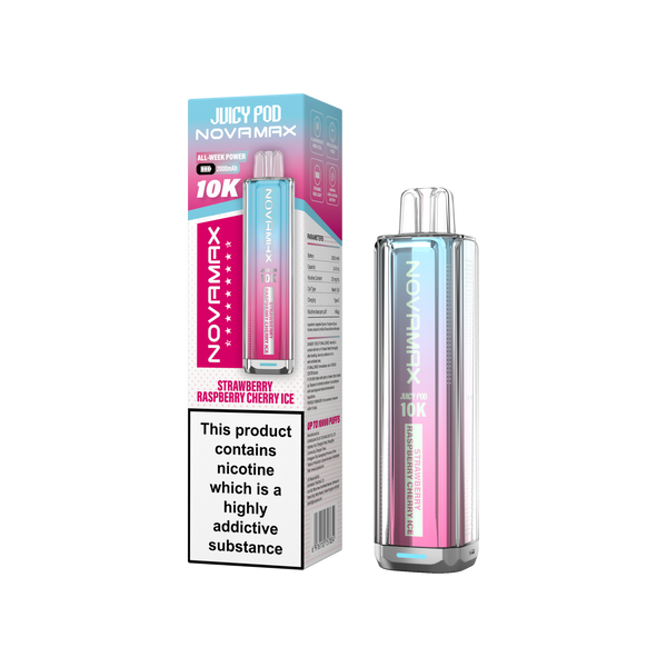 Juicy Pod Novamax 10k Prefilled Pod Vape Kit - Pack of 5 available in Strawberry Raspberry Cherry Ice Flavour at Vapernest Wholesale