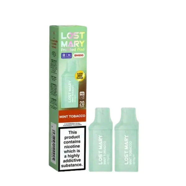 Lost Mary BM600 Prefilled Pods box of 10 in Mint Tobacco Flavour at Vapernest Wholesale