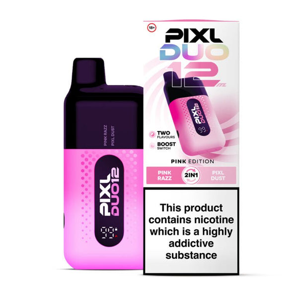 Pixl Duo 6000 Disposable Vape Box of 5 in Pink Razz Flavor Available at Vapernest Wholesale