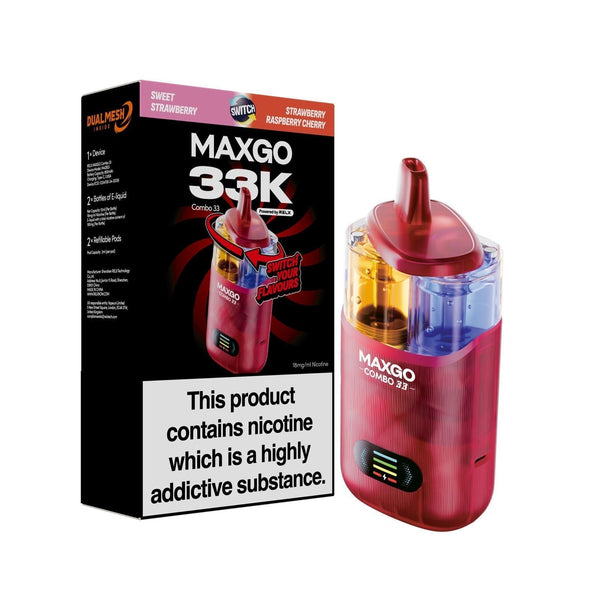 Relx Maxgo Combo 33000 Prefilled Pod Kit - Box of 5 available in Sweet Strawberry Flavour at Vapernest Wholesale
