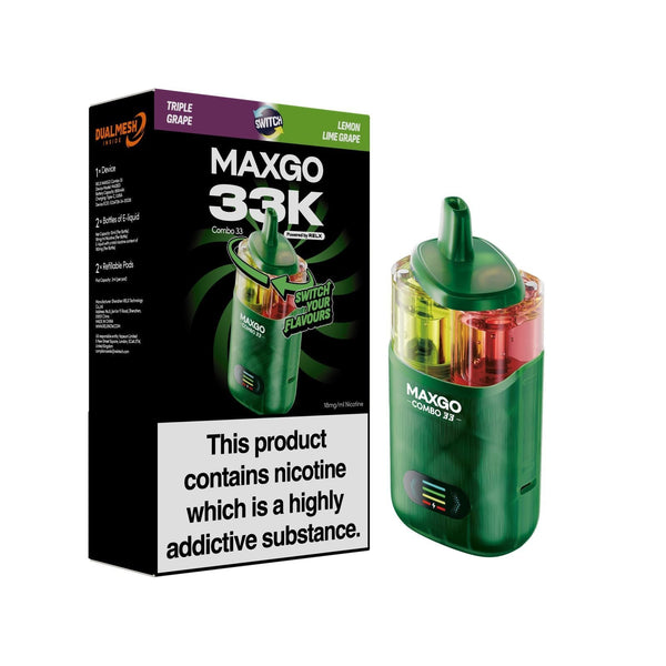 Relx Maxgo Combo 33000 Prefilled Pod Kit - Box of 5 available in Triple Grape Flavour at Vapernest Wholesale