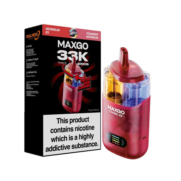 Relx Maxgo Combo 33000 Prefilled Pod Kit - Box of 5 available in Watermelon Ice Flavour at Vapernest Wholesale