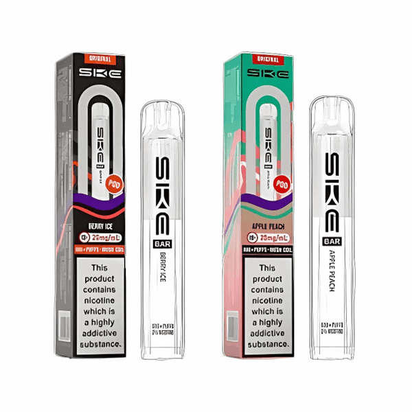 SKE Bar 600 Prefilled Pod box of 10 in Berry Ice and Apple Peach at Vapernest Wholesale