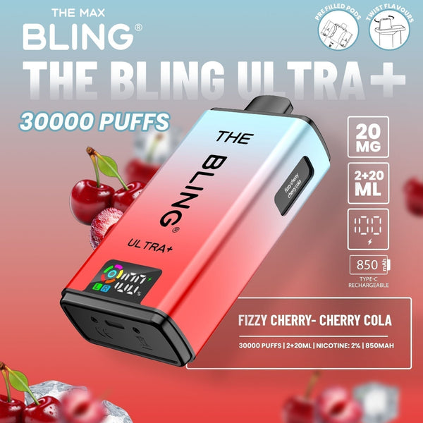 The Bling Ultra Plus 30k Prefilled Vape Pod Kit Box of 5 available in Fizzy Cherry - Cherry Cola Flavour at Vapernest Wholesale