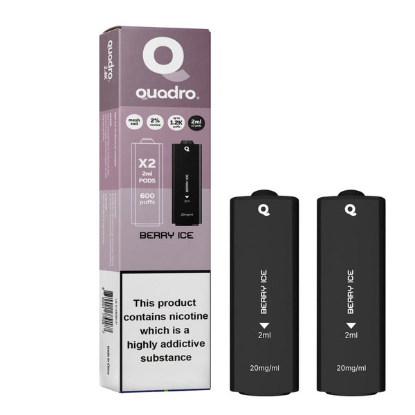 4 in 1 Quadro 2400 Puffs Replacement Pods Box of 10-Berry Ice-vapeukwholesale