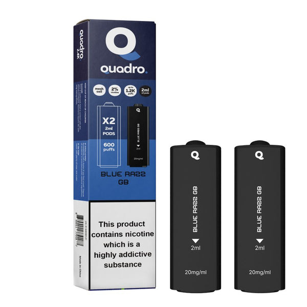 4 in 1 Quadro 2400 Puffs Replacement Pods Box of 10-Blue Razz-vapeukwholesale