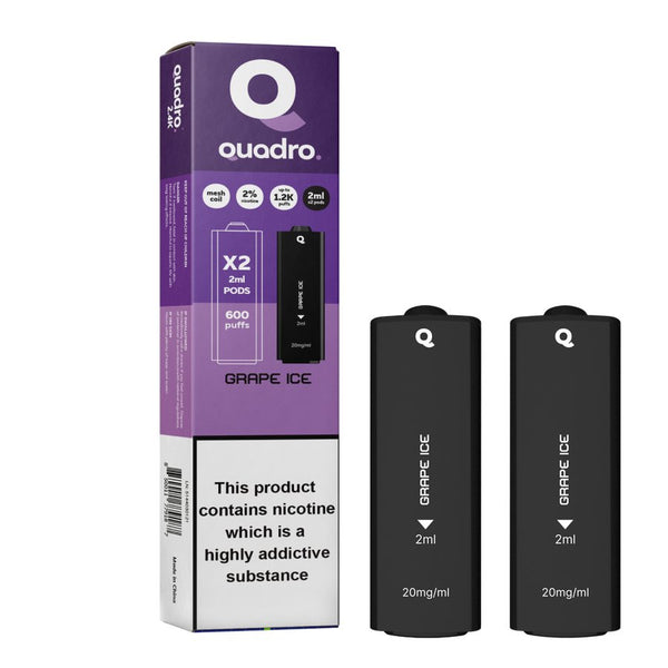 4 in 1 Quadro 2400 Puffs Replacement Pods Box of 10-Grape Ice-vapeukwholesale