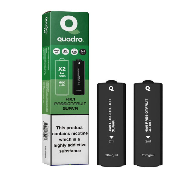 4 in 1 Quadro 2400 Puffs Replacement Pods Box of 10-Kiwi Passionfruit Guava-vapeukwholesale