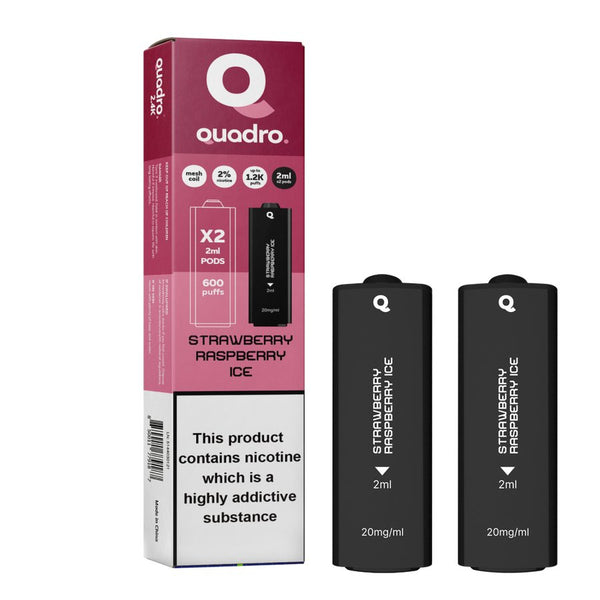 4 in 1 Quadro 2400 Puffs Replacement Pods Box of 10-Strawberry Raspberry Ice-vapeukwholesale
