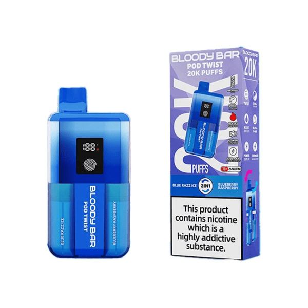 Bloody Bar Pod Twist 20K Prefilled Pod Kit Box of 5 in Blue Razz Ice at Vapernest Wholesale