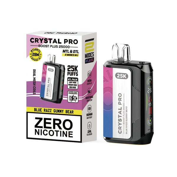 Crystal Pro Boost Plus 25k Disposable Vape Box of 5 - Blue Razz Gummy Bear - vapeukwholesale