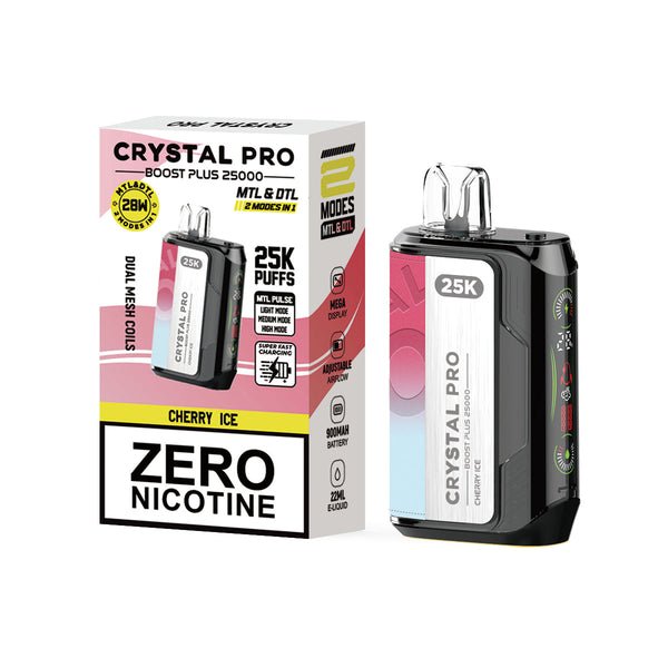 Crystal Pro Boost Plus 25k Disposable Vape Box of 5 - Cherry Ice - vapeukwholesale