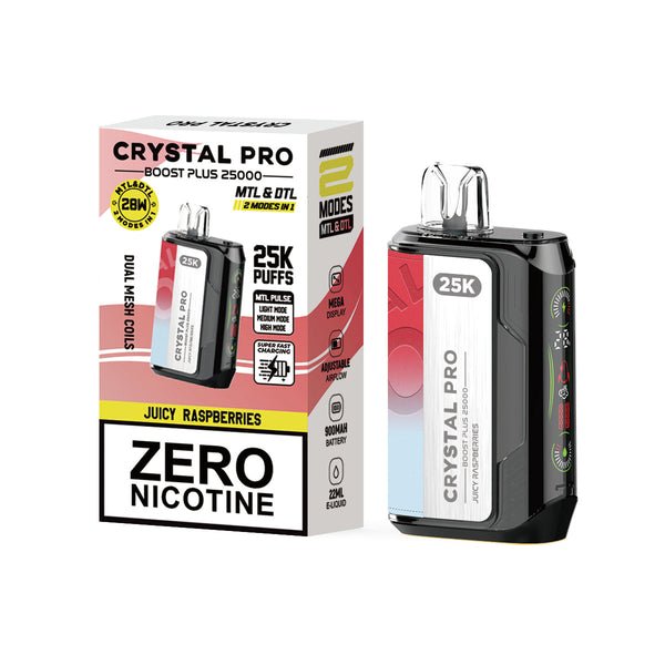 Crystal Pro Boost Plus 25k Disposable Vape Box of 5 - Juicy Raspberries - vapeukwholesale