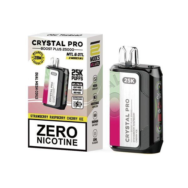 Crystal Pro Boost Plus 25k Disposable Vape Box of 5 - Strawberry Raspberry Cherry Ice - vapeukwholesale