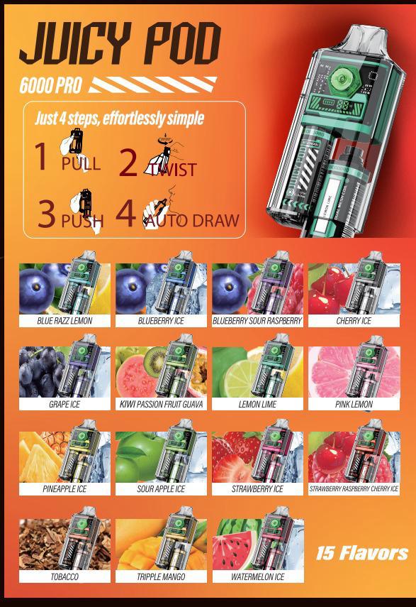 Juicy Pod Good Pro 6000 Puffs Disposable Vape Box of 5 - Blue Razz Lemon - vapeukwholesale