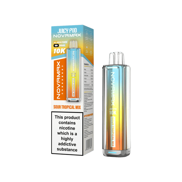 Juicy Pod Novamax 10k Prefilled Pod Vape Kit - Pack of 5 available in Sour Tropical Mix Flavour at Vapernest Wholesale