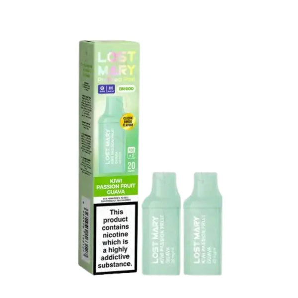 Lost Mary BM600 Prefilled Pods box of 10 in Kiwi Passion Fruit Guava Flavour at Vapernest Wholesale