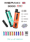 Merakii 3000 Puffs Disposable Vape 4 in 1 Pod System Kit Box of 5 - Ice Edition (4 in 1) - vapeukwholesale