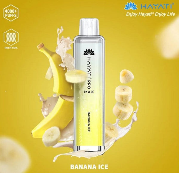 Zero Nicotine Hayati Crystal Pro Max 4000 Disposable Vape Puff Bar Box of 10-Banana Ice-vapeukwholesale