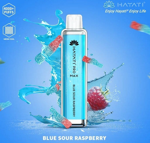 Zero Nicotine Hayati Crystal Pro Max 4000 Disposable Vape Puff Bar Box of 10-Blue Sour Raspberry-vapeukwholesale
