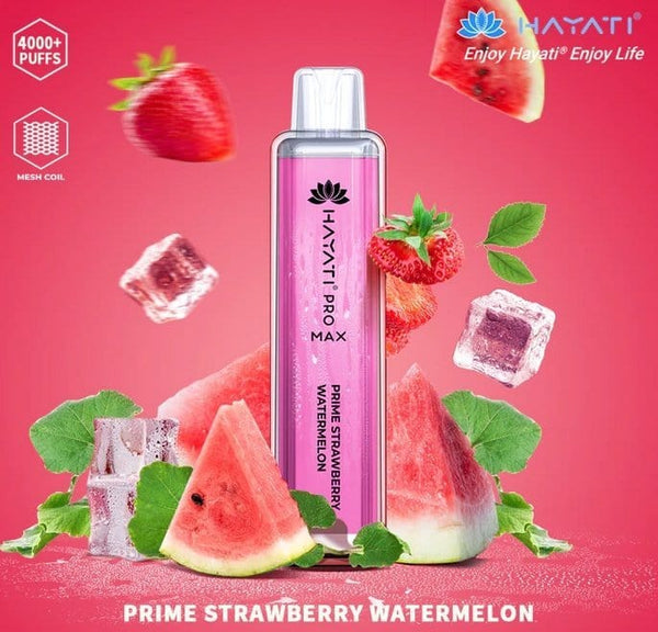 Zero Nicotine Hayati Crystal Pro Max 4000 Disposable Vape Puff Bar Box of 10-Prime Strawberry Watermelon-vapeukwholesale